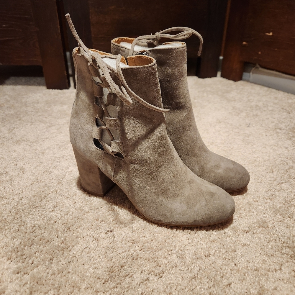 Steve Madden Taupe Suede Lace-Up Block Heel Ankle Boots